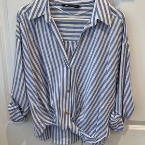 Zara Striped Blue and White Shirt